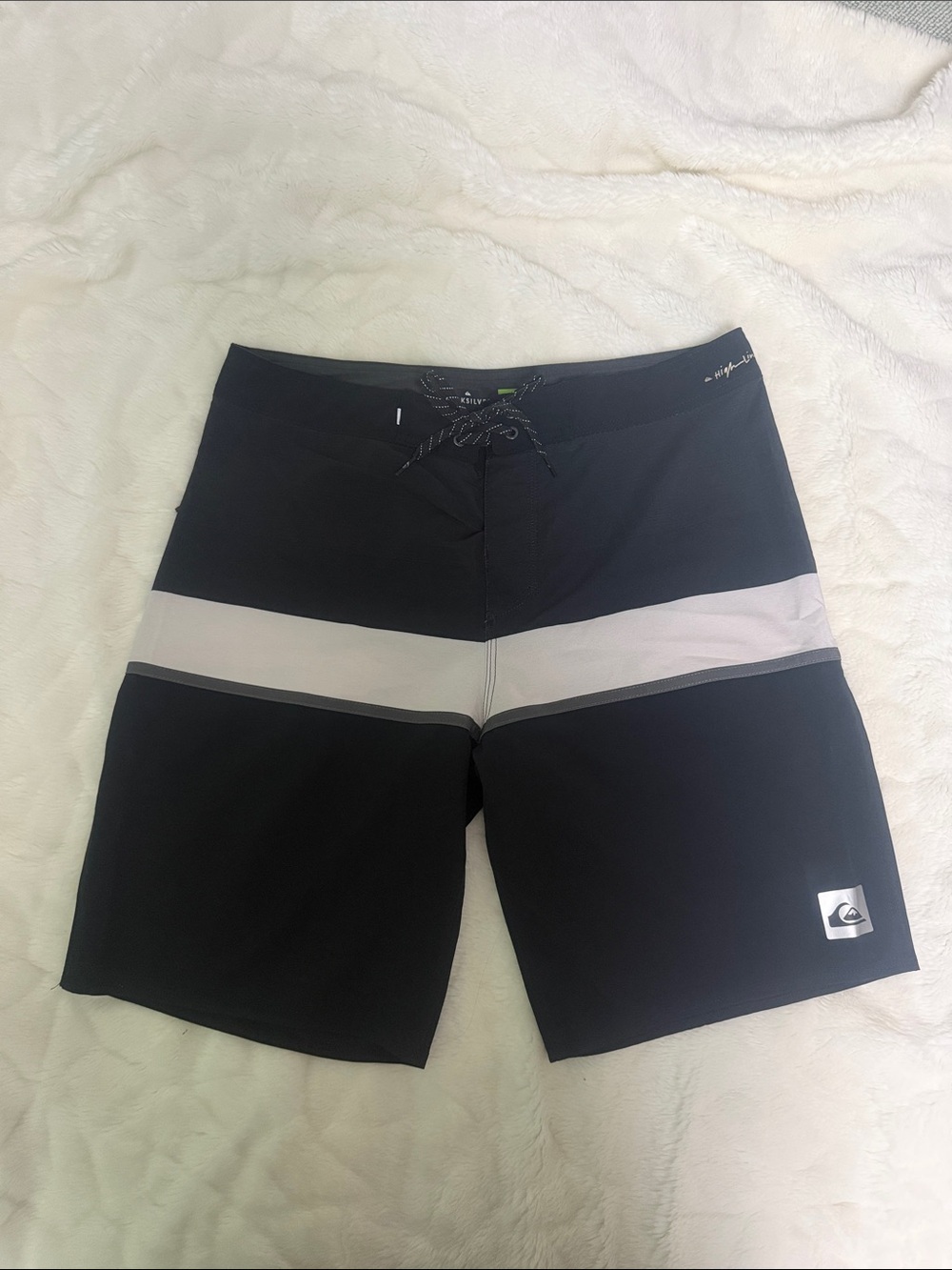 Quiksilver Men's Black Board Shorts with Gray Stripe